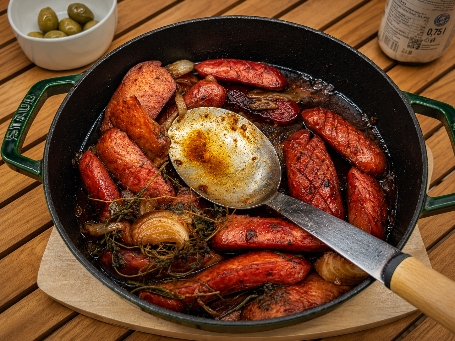 Beer-Braised Sausages with Dark Beer | Three Generations Culinary Cellar