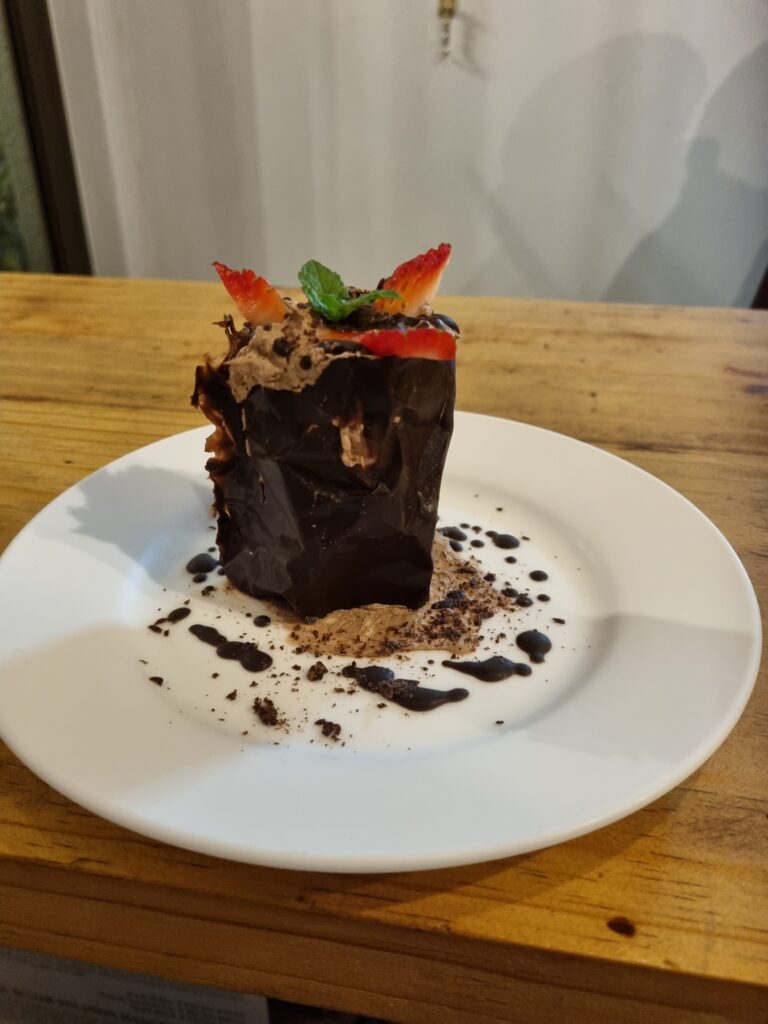 Homemade dessert served at Kingfisher Creek Safari Lodge after dinner