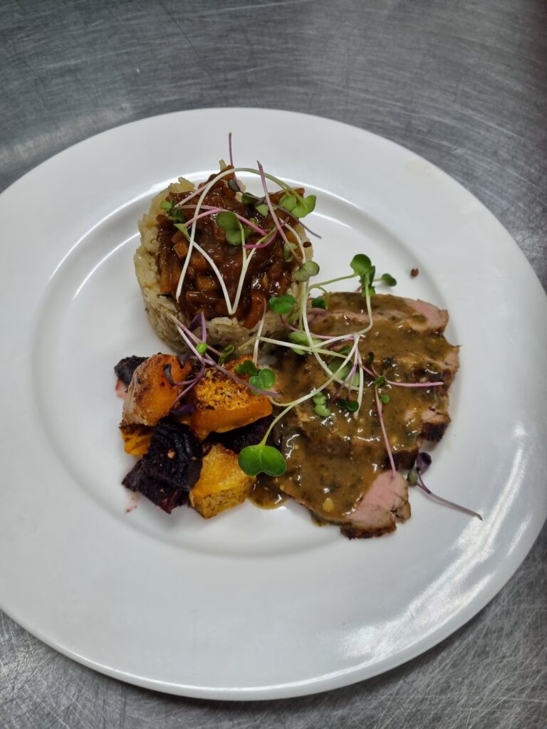 Traditional South African bobotie served at Kingfisher Creek Safari Lodge