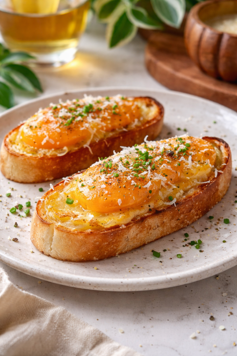 Konfitovaný žĺtok na opečenej bagete s parmezánom a pažítkou – krémová nátierka k vínu