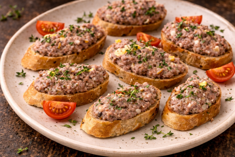 Creamy red bean and egg spread with smoked paprika served on toasted bread