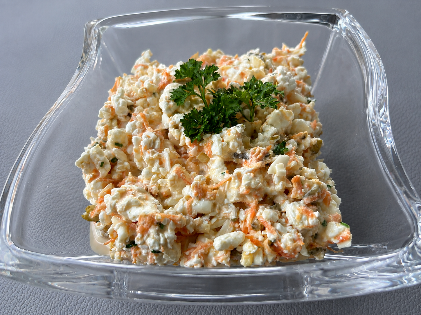 Slovak mock cod spread with cottage cheese, eggs, carrot and pickles